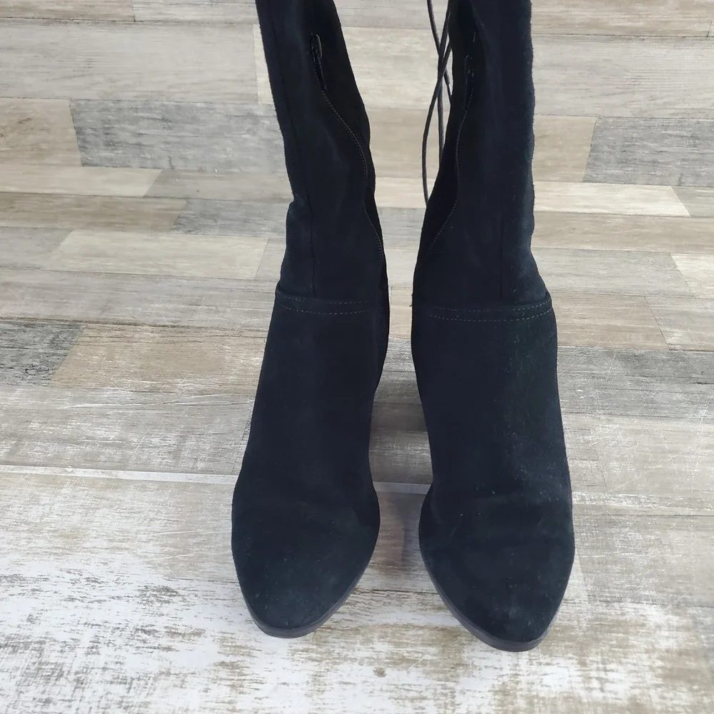 ALDO Nathalee Womens Over The Knee Boots Sz 9 Black Suede Side Zip Block Heel